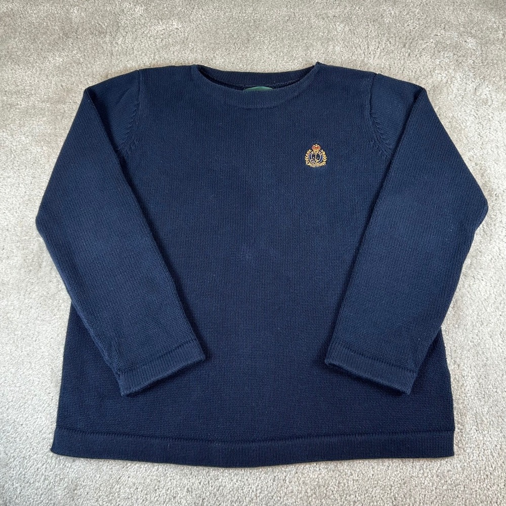 Lauren Ralph Lauren Navy Blue Cotton Knit‎ Crest Pullover Sweater Womens Large